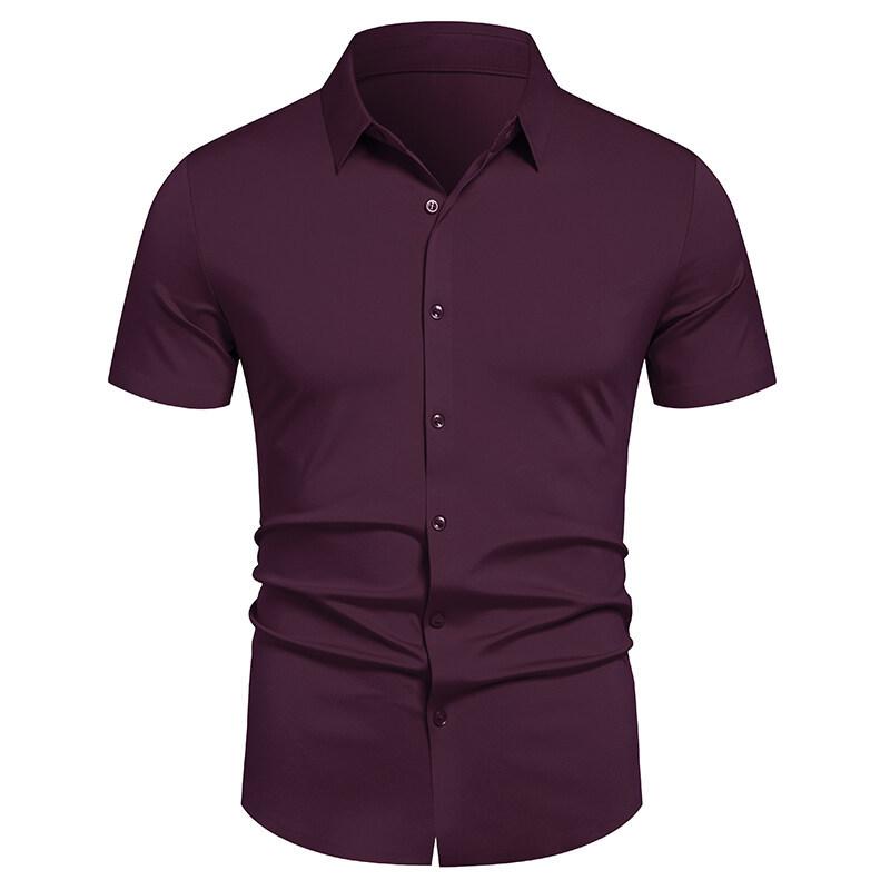 Men's Casual Short-sleeved Shirt - Solid Color, Simple and Stylish, Fitted Collar Shirt, Men's Top Garment