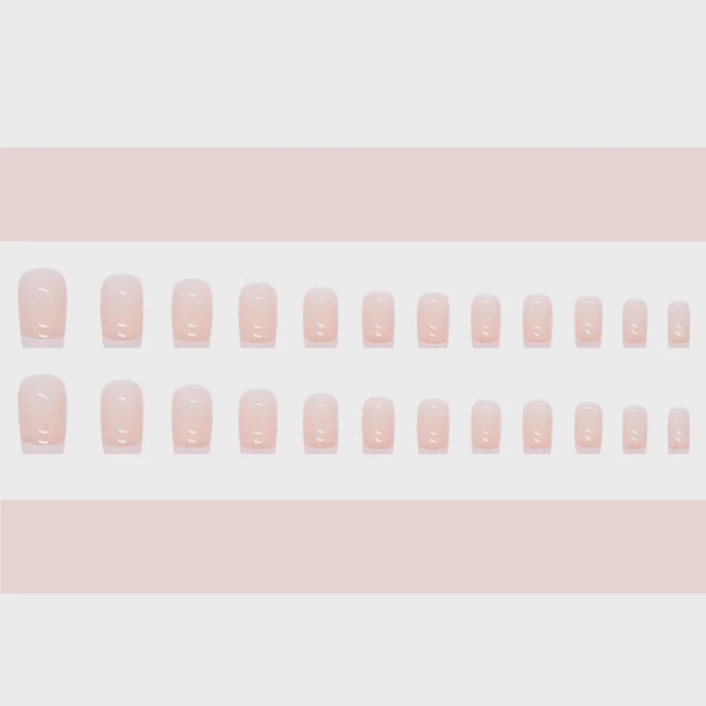 24-Pack Pink French Square False Nails - Simple Style, Waterproof, Detachable