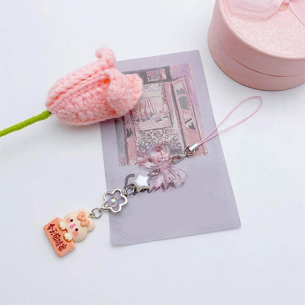 Schleife Herz Anhänger Handyband Telefonkette Abnehmbares Perlen-Handyband Handgefertigte Schlüsselanhänger für Geldbörse Tasche