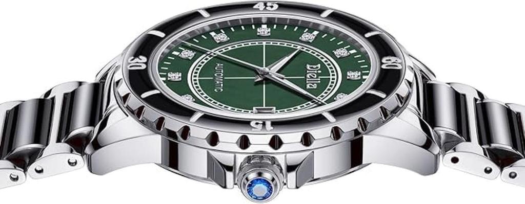 Diella Men's Mechanical Watch with Jadeite Cut, Unique Texture, Date Display, Luminous Hands and Markers, and 5 ATM Water Resistance (AD6020-SI)