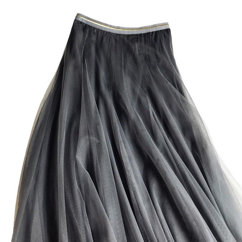 Korean Summer 2023 Elastic Waist A-Line Tulle Skirt for Women