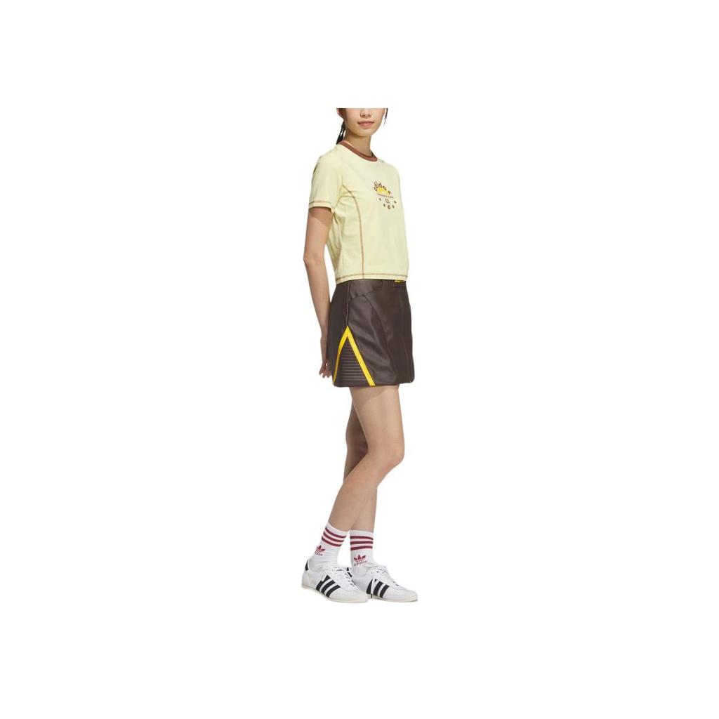 adidas Originals Retro Sport Camp Crop Fitted Round Neck Fashion Soft Versatile Short Sleeve Regular T-Shirt Women Tops Powder-Yellow JX6571