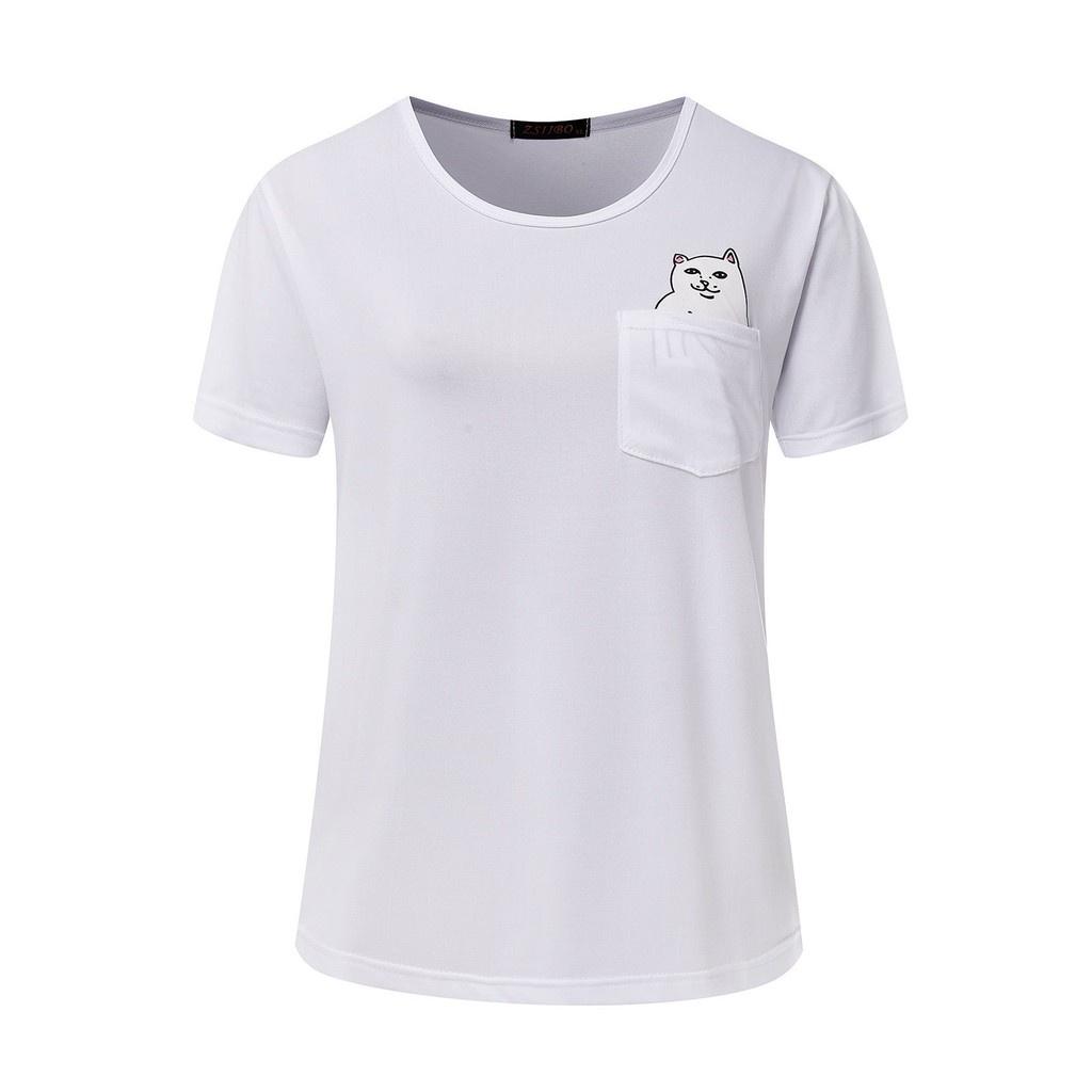 T-shirt Casual in Puro Cotone da Uomo con Stampa Gatto Cartone Animato Estate