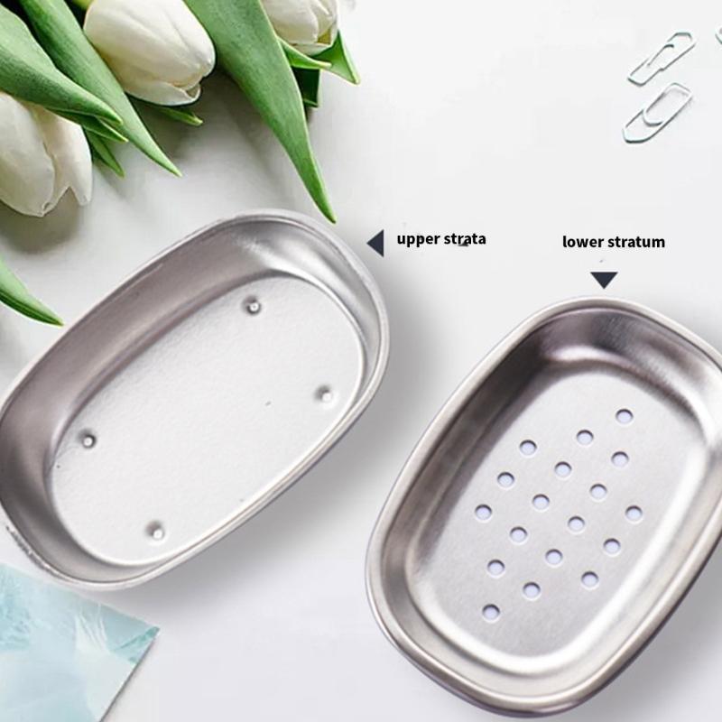 Modern Double Layer Soap Dish Keep Soap Dry for Bathroom or Kitchen Use Portable Stainless Steel Shower Soap Tray
