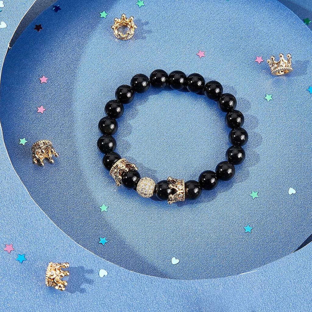 NBEADS 10 Stück Zirkonia Pavé Königskrone Perlen, 11x7mm Goldfarbe Armband Abstandshalter Charms Große Loch Lose Perlen für Armband Halskette DIY