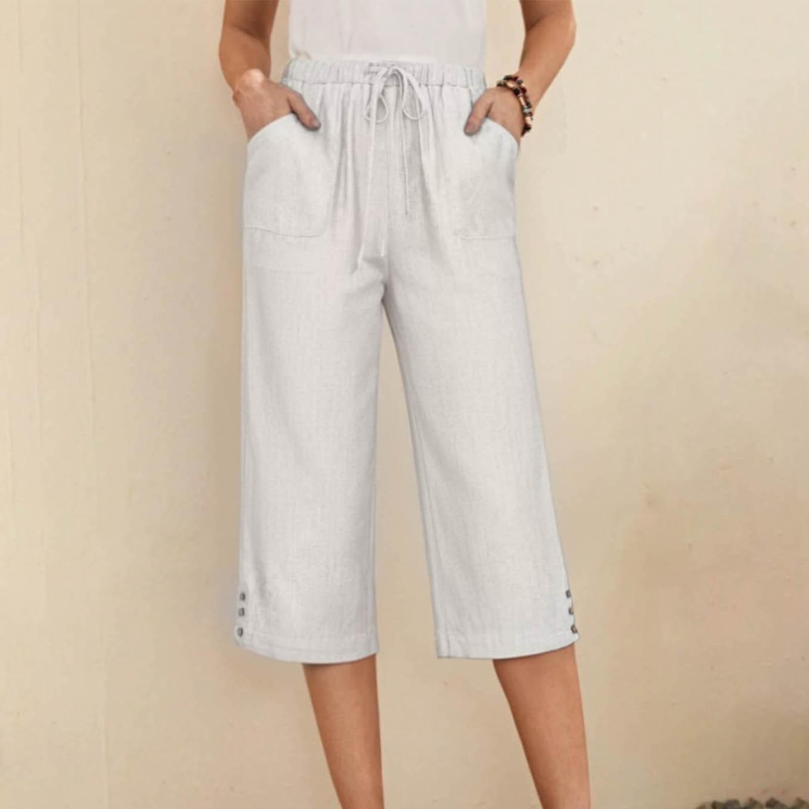 

Модные женские летние облегающие короткие брюки-капри, синие, розовые, хлопковые, конопляные брюки, повседневные офисные женские брюки, женские низы XS белый