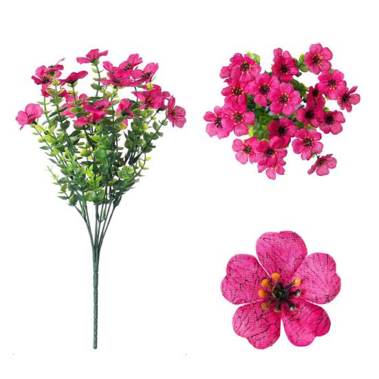 5Pcs Artificial Violet Flower with Green Leaves 7 Fork Fake Silk Flower Stem Home Office Wedding Party Indoor Outdoor Faux Bloom Table Centerpiece