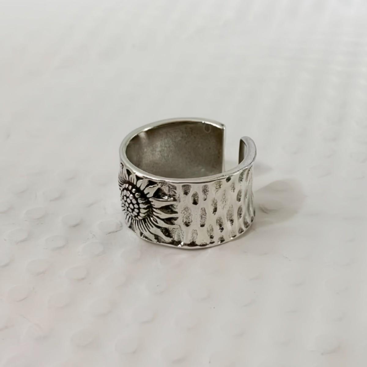 Exaggerated Punk Sunflower Ring - Hip Hop Open Wide Band for Clubbing античный серебряного