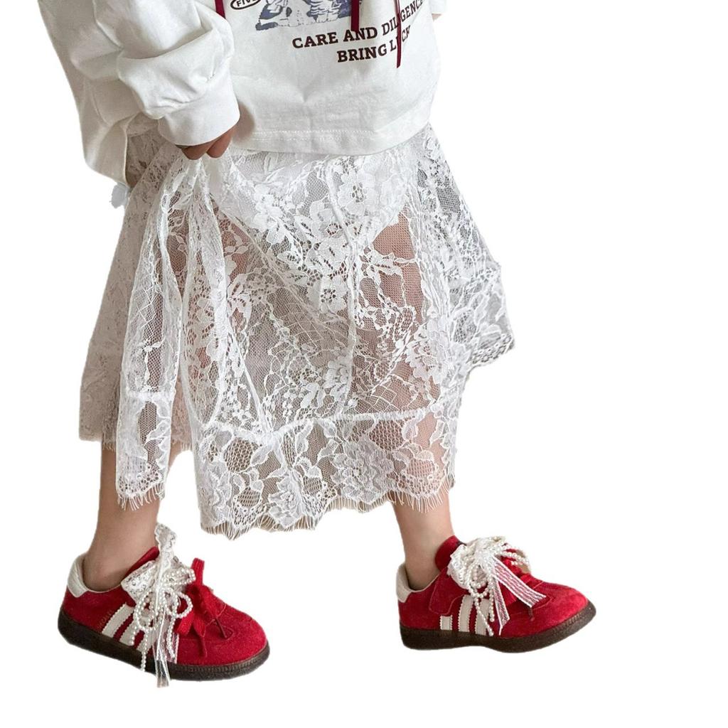 Korean Children's Casual Shoes Fashionable Retro Sports Shoes Lace Pearl Bow German Training Shoes