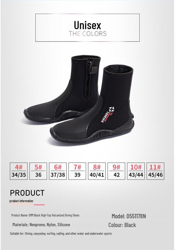 5 mm dicke, rutschfeste High-Top-Watschuhe für den Außenbereich für Strand, Schnorcheln, Surfen und Tauchen