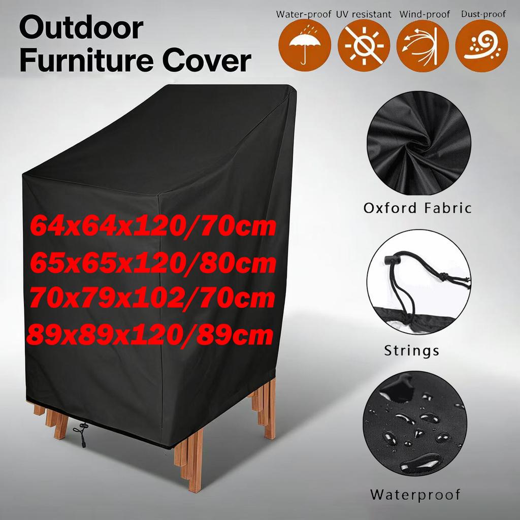 210D Oxford Cloth Black Waterproof Chair Cover, Patio Footstool Seat Cover, Large Outdoor Patio Chair Cover