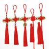 Small Red 'Fu' Chinese Knot Pendant for New Home Decoration - Green Plant Hanging Ornament with Festive Tassel
