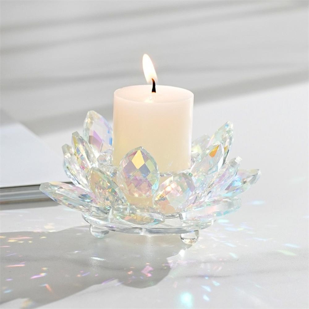 Clear Figurines Crystal Lotus Candle Holders Glass Flower Tea Light Holder  Bar