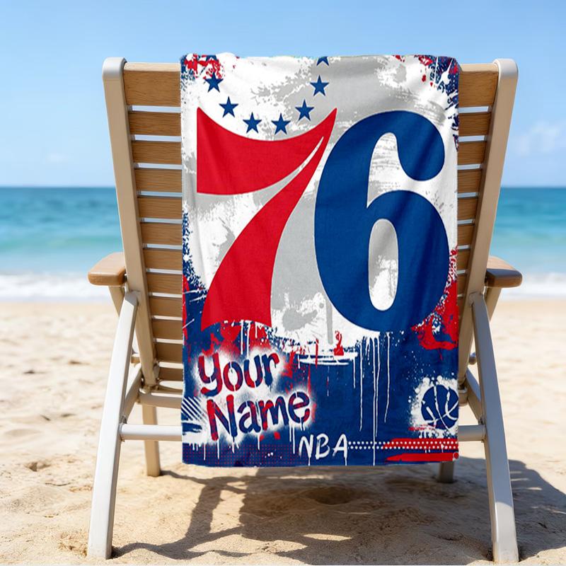 Custom Name Beach Towel 76ers Basketball Team Beach Towel, Soft Microfiber, Gift for Her/Him, Birthday, for Pool, Beach, Travel, Fan Gifts