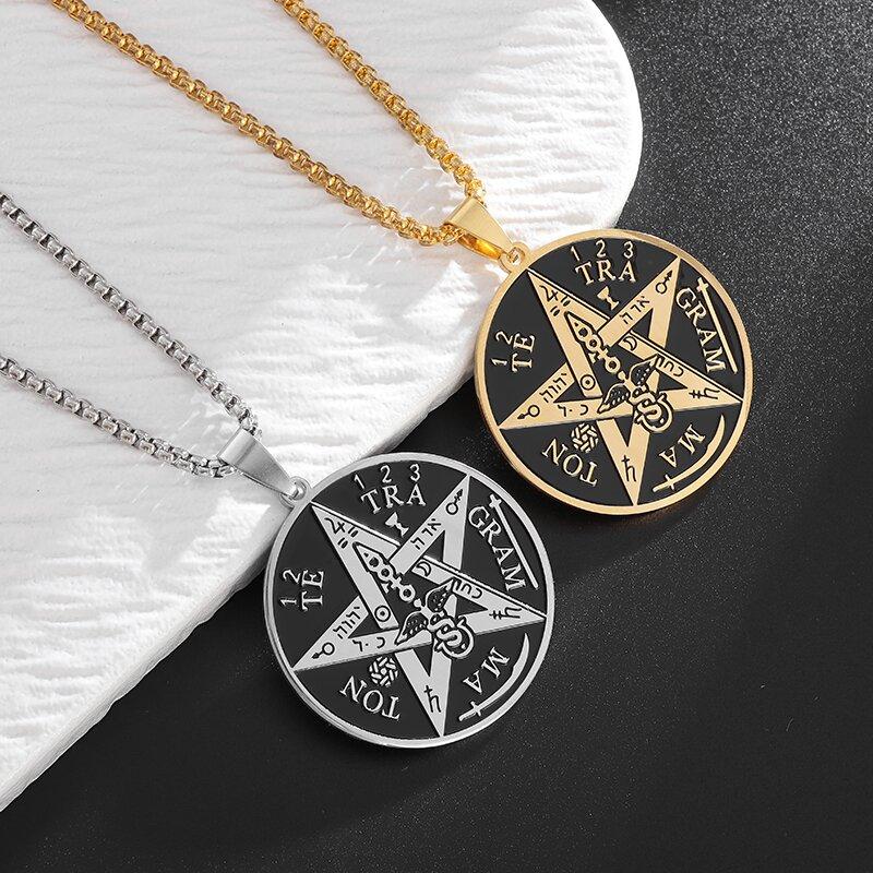 1ks Čarodějnický pentagramový náhrdelník z nerezové oceli Pánský židovský hebrejský tetragrammaton Šalamounovy přívěsek Amulet Šperky
