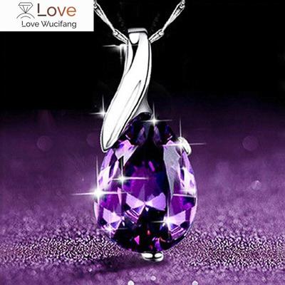 Huitan Purple Cubic Zirconia Pendant Necklace For Women Silver Color Chain Fashion Elegant Lady 'S Accessories Party  Jewelry