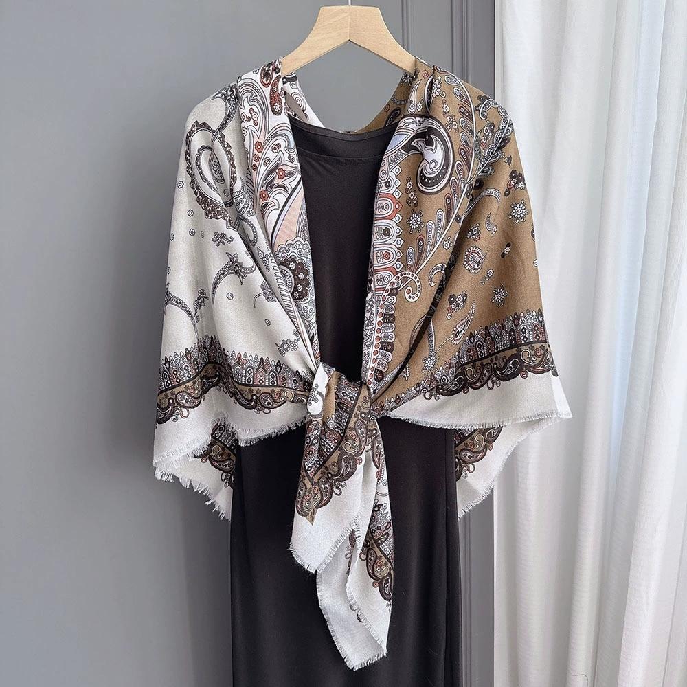 Women Retro Square Scarf 130x130cm Ethnic Style Soft Cotton Linen Breathable Scarf Shawl Female Foulards