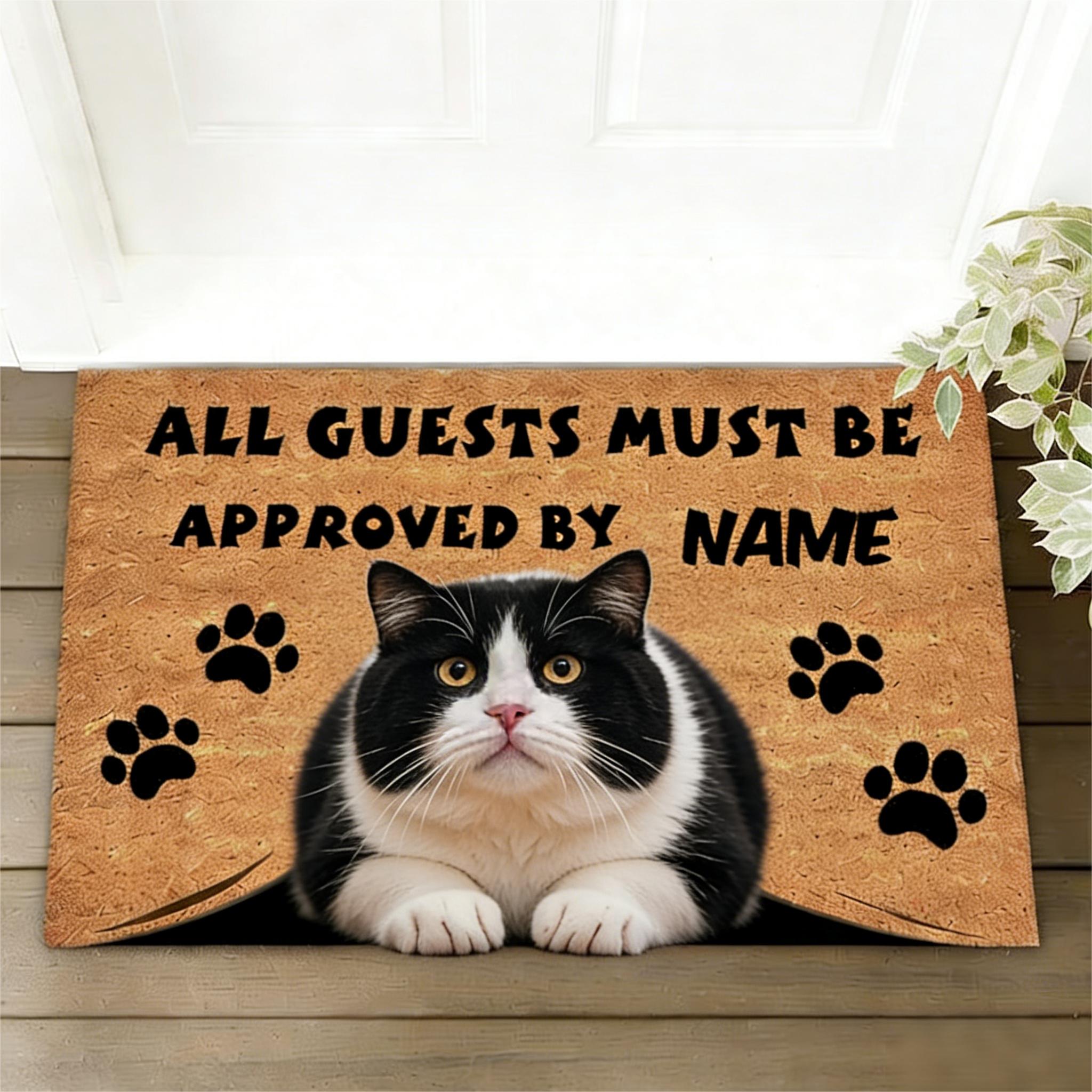 

Funny Door Mat Coir All Guests Must Be Approved By Cat Pattern Non Slip Washable Rug for Entryway Pet Home 40cm x 60cm