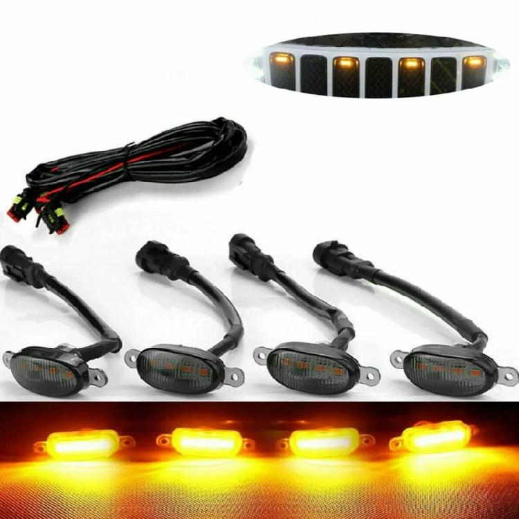 Universal Front Grill Running Lights Yellow Amber Lens 12V Waterproof 4Pcs Daytime Running Grill Light
