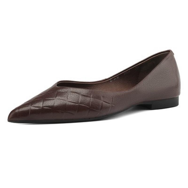 

Модные женские туфли больших размеров 35-43 2025 Новые весенние кожаные балетки с острым носком Дизайнерский стиль Элегантные Повседневные Удобные Мягкие женские балетки 35 коричневый