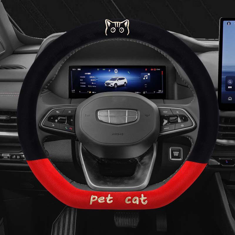 

Applicable to Boyue L Plush Cotton Car Steering Wheel Cover Special Upper Flat Lower Flat Winter Cartoon Non-Slip Heattech Boyue L Exclusively for Boyue L-Pet Cat Plush-Raffi Red