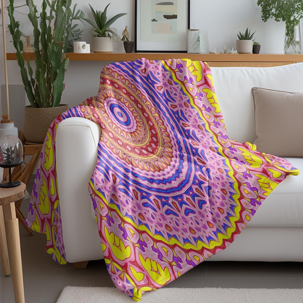 Psychedelic Mandala Colorful Pattern Blanket Soft Fleece Throw Blanket Bedding Sofa Decorative Gift