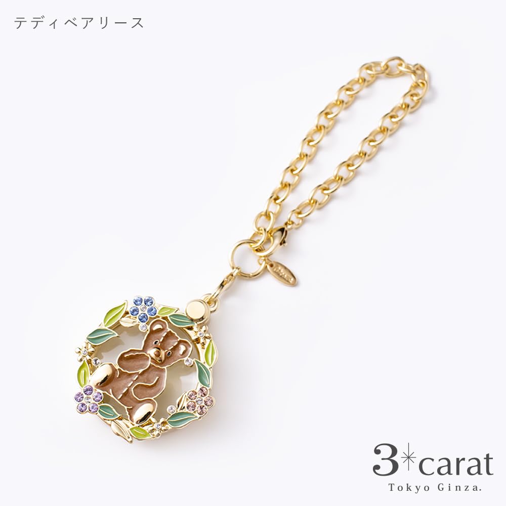 3carat Dressy Magnifying 5 Types Stylish Sliding Magnifying Handheld Bag 3x Magnification Bear Glass, Available, Glass, Charm, (Teddy Wreath)