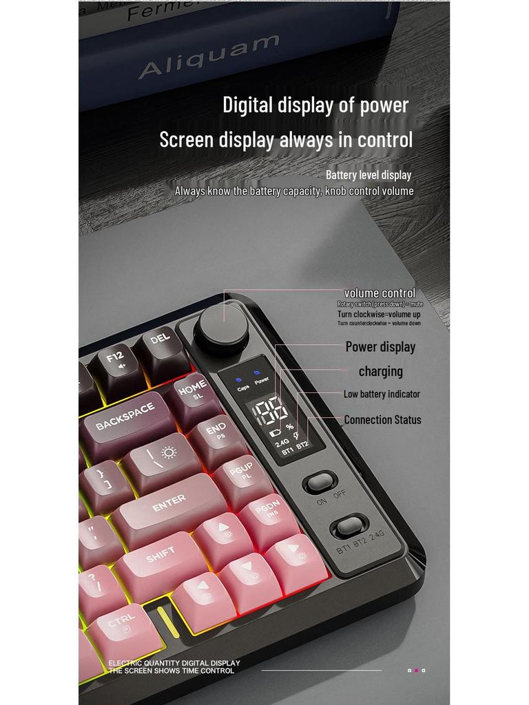 Free Wolf M75 Bluetooth Dual-Mode Mechanical Keyboard with PBT Gradient Keycaps and Display