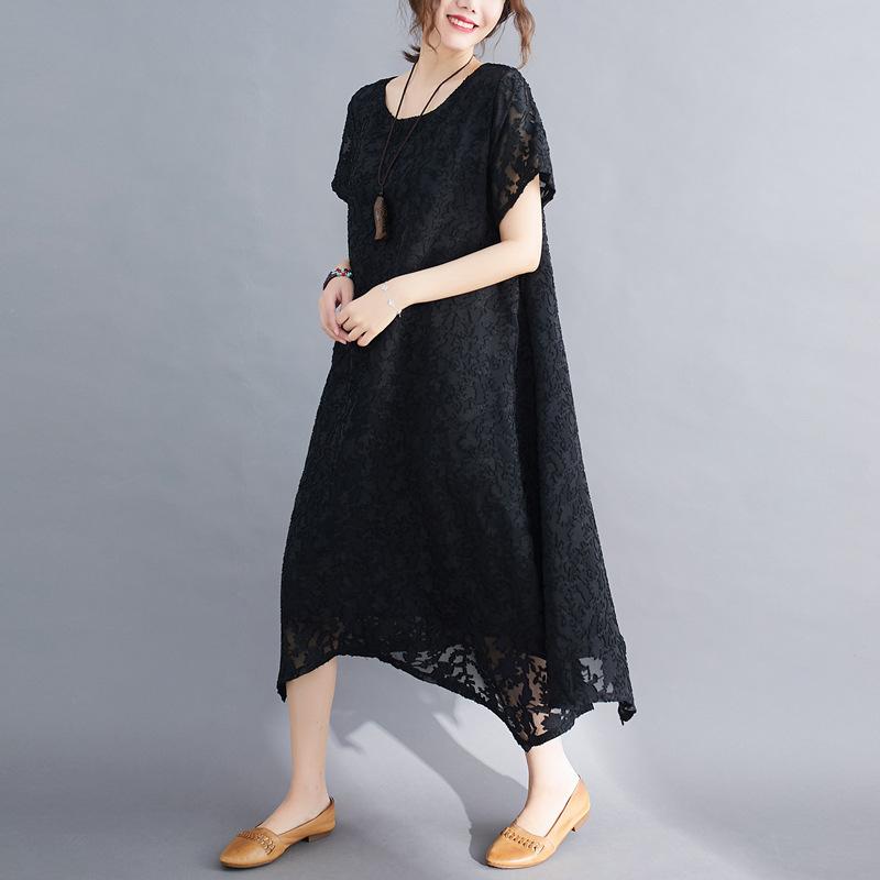 

Летнее свободное платье с круглым вырезом и короткими рукавами для женщин 2XL чёрный