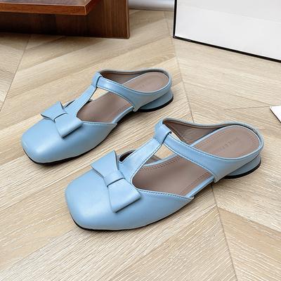 Fashion Bow Women Slippers Square Toe Heeled Sandals Fashion Mules Shoes 2025 Elegant Summer New Slingback Chunky Woman Shoes Zapatillas