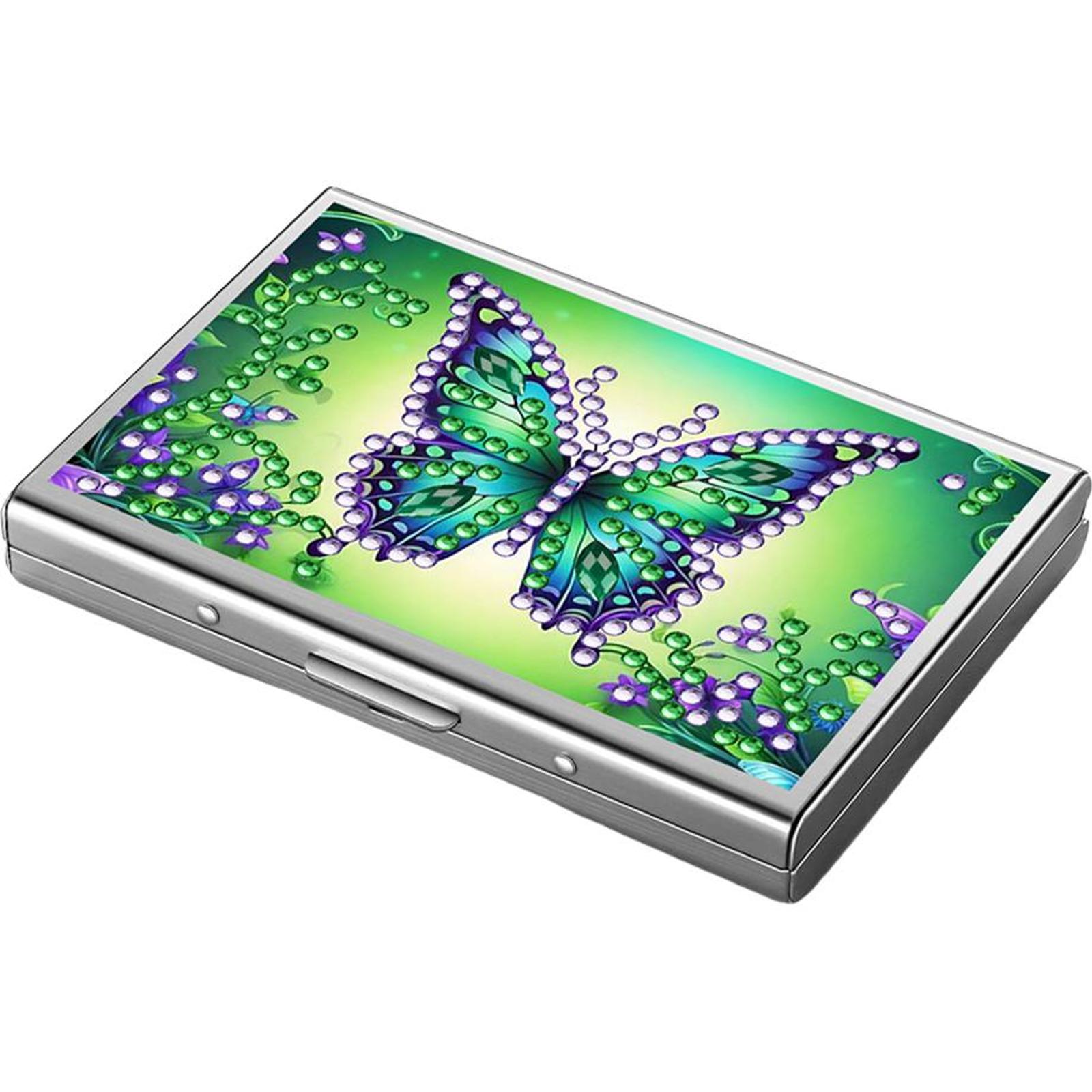 Diamond Painting Credit Card Holder Flowers Business Card Holder Rhinestones Stainless Steel Wallet for Outdoor Travel