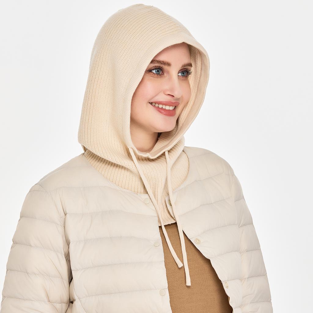 Cagoule tricotée en laine pour femme et homme, écharpe à capuche avec cordon de serrage, bonnet de protection du cou et du visage pour couple