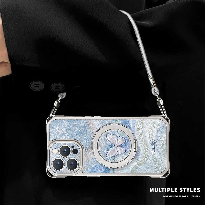 Silk butterfly is suitable for Apple 11promax mobile phone case iphone11 four-corner lanyard 11 rotating bracket 11 women