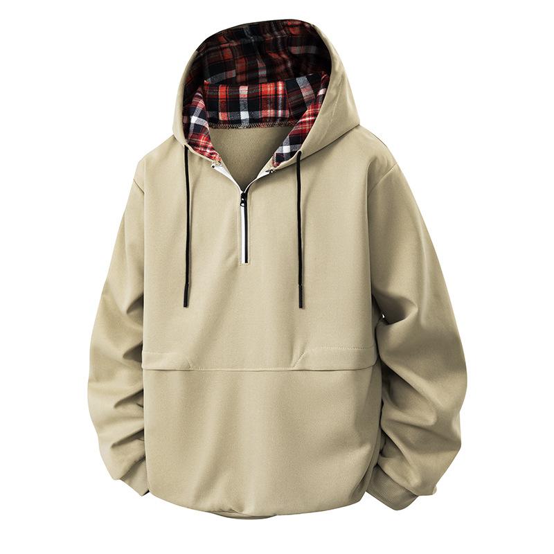Hooded Outerwear Men's Spring and Autumn Loose Casual Half Cardigan Zipper Hoodie