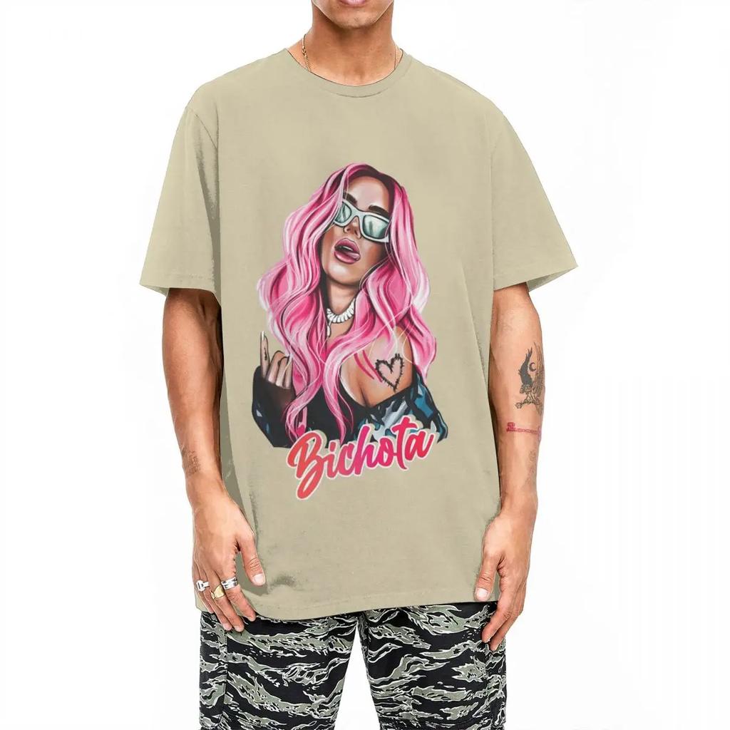Karol G With Red Hair Bichota Heart T-Shirt Men Fashion 100% Cotton Tee Shirt Crewneck Short Sleeve T Shirt Plus Size Clothing