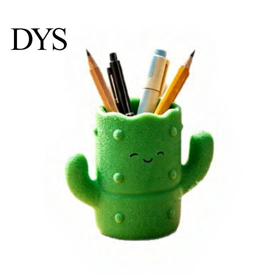 Cute Makeup Brush Cup Cactus Shape Pen Holder, 3D Printed Pencil Organizer, Desktop Office Supplies Organizer Storage Tube, for Brushes And