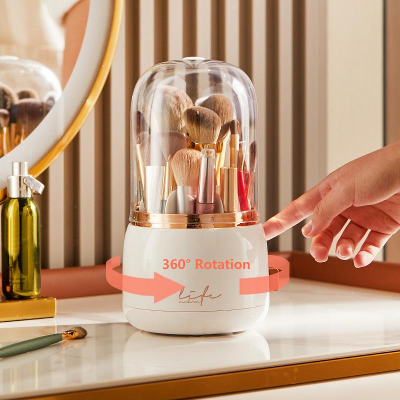 360° Rotating Makeup Brushes Holder Portable Desktop Makeup Organizer Cosmetic Storage Box Make Up Tools Jewelry Container