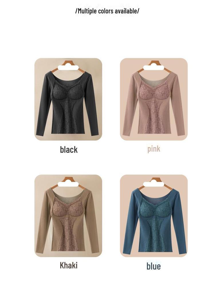 Women's Double-Sided German Velvet Thermal Top: Seamless, Thickened, Self-Heating, Chest-Padded, Warm Long-Sleeve Shirt for Autumn