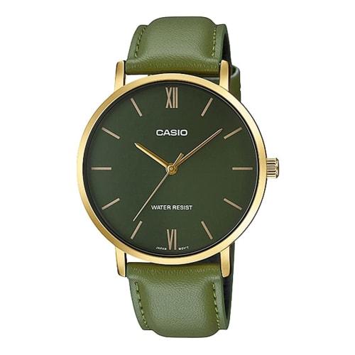 

Casio CASIO quartz men s watch MTP-VT01GL-3B gold x green leather band overseas model
