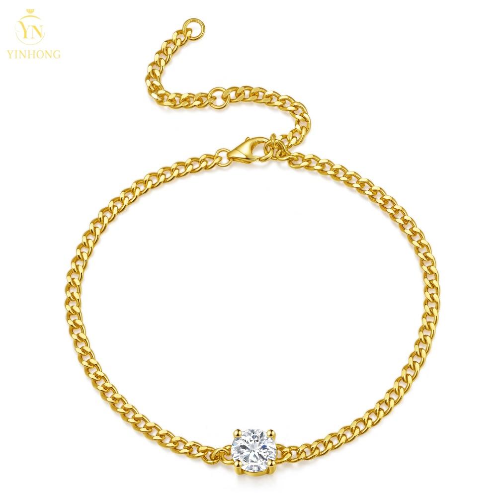 Fashion Fine Jewelry 925 Bracelets Women Cuban Chain Bracelet Moissanite Jewelry Thin Bracelets Can Be Customized and Wholesale 6inches(15.24cm) золотой