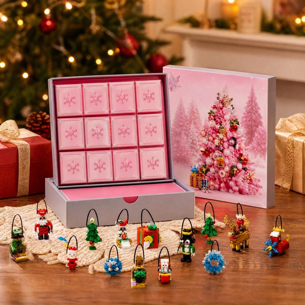 Christmas Advent Calendar Building Set with Surprise Toys for Desktop