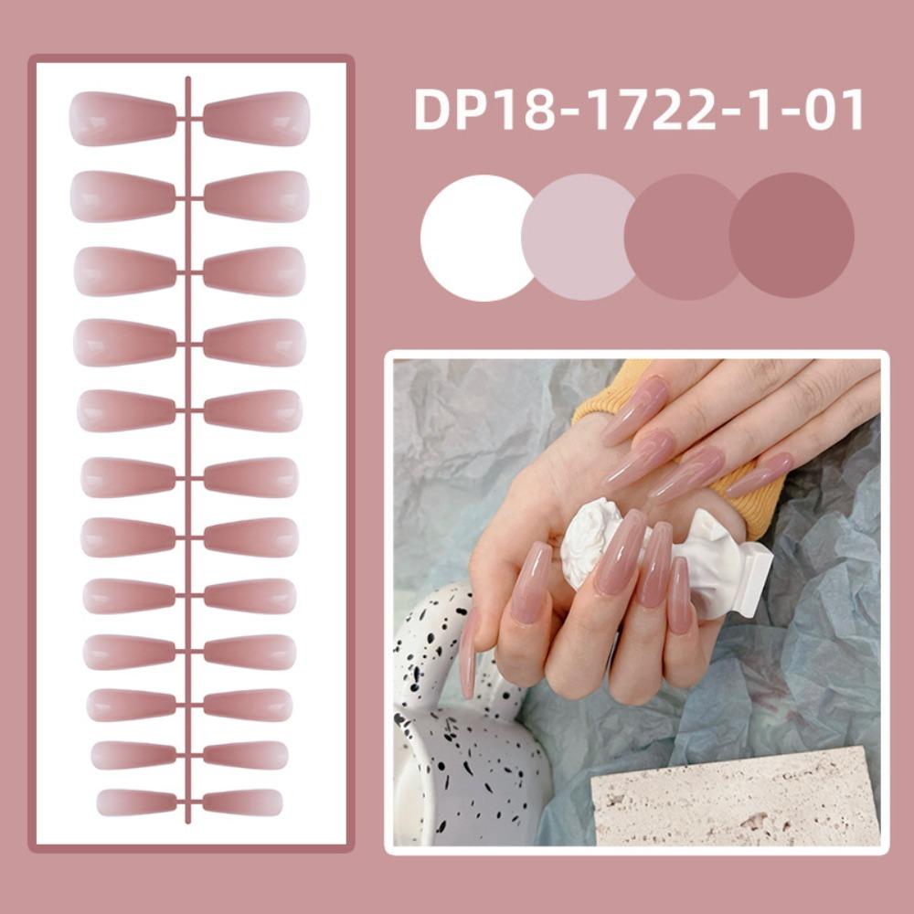 

24Pcs Wearable Short Trapezoid False Nails Detachable Press-on Nails Solid Color Fake Nails Women DP18-1722-1-01