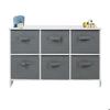 GINGER HOME Children's Chest of Drawers – 6 Fabric Bin Storage Unit, MDF Wood, Grey and White, 79x36x51 Cm