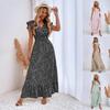 Spring Summer Women's V-Neck Ruffle Hem Sleeveless Maxi Dress - Elegant Slim Fit Waist Dress Long Skirt Ruffled Elegant Dress