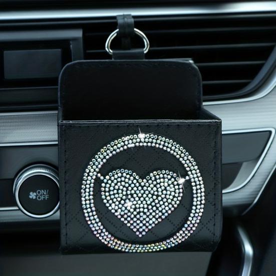 Auto Umělá kůže Úložný box do auta Lesklý Luxusní Láska Srdce Drahokamy SUV Nákladní automobil Auto Ventilátor Závěsný organizér Taška na telefon Pouzdro na klíče