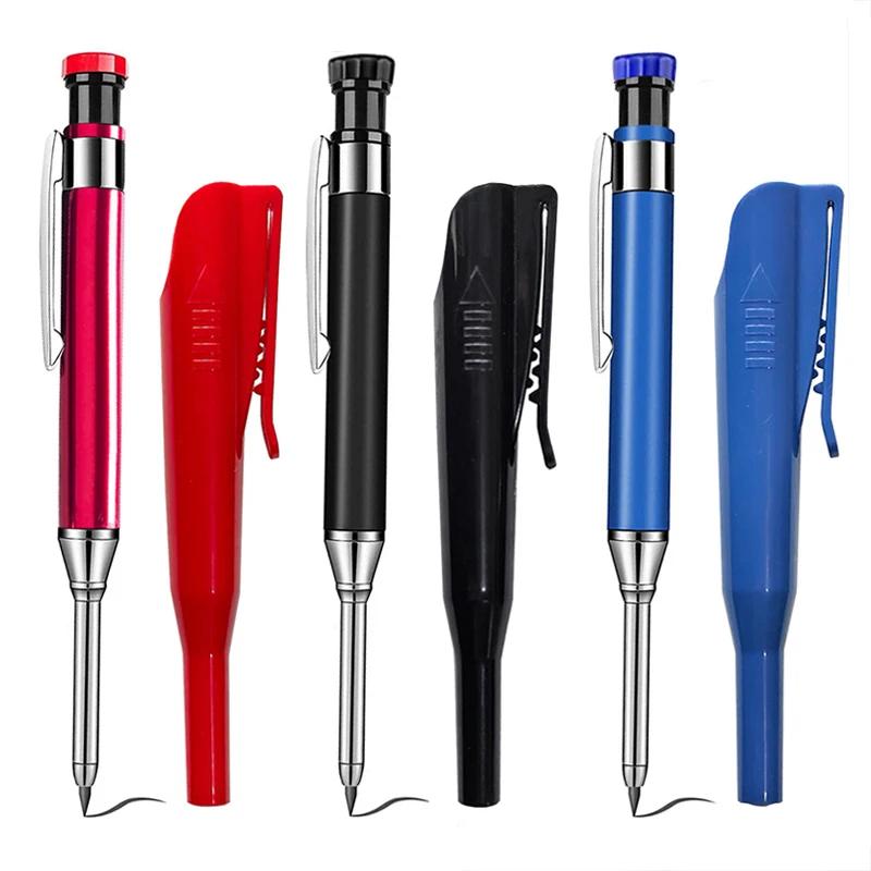 Red Black Blue 2.8mm All Metal Woodworking Automatic Pencil Set with Pen Cover 2B Lead Deep Hole Marking Engineering Drawing Pen