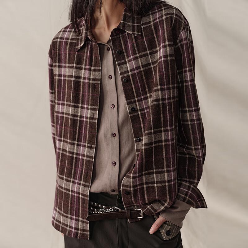 GREEN BELT Women's Wool Blend Plaid Faux Two-Piece Shirt