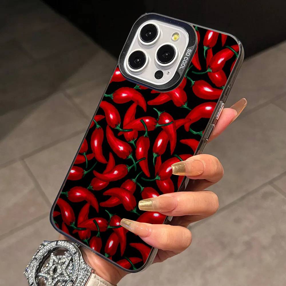 Red Chili Pepper P-Pattern  Phone Case For iPhone 17,16,15,14,13,12,11 Plus,Pro Max,XS,Colorful Silver Phone case Funda Cover iPhone12