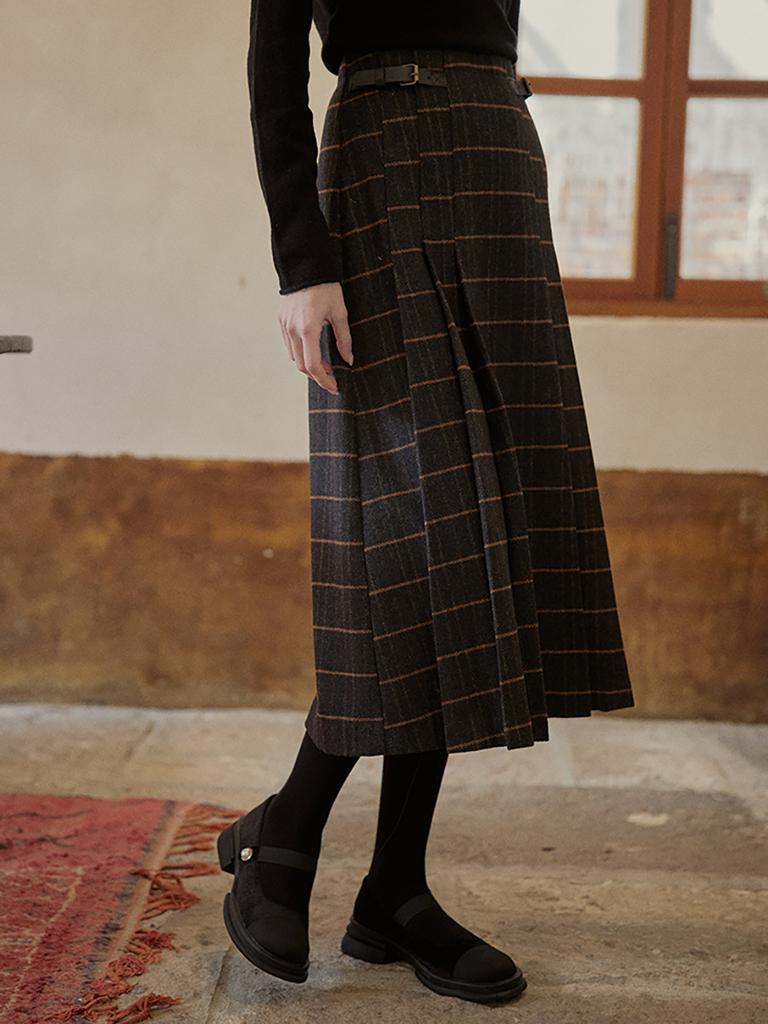 Peulaudeumali Pm_Check Pattern High Waist Tweed Skirt_Black