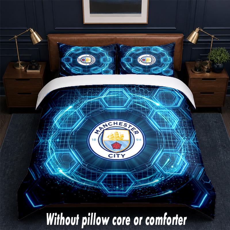 Manchester City Design Sengetøy Sengetøysett 1 Dynetrekk + 2 Putevar Mykt Pustende Husholdnings Sengetøy